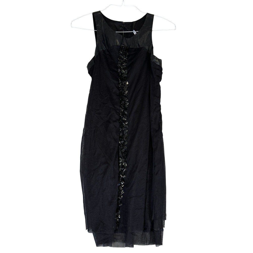 Poleci Black Sleeveless Mesh Overlay Floral Applique Cocktail Dress Size 6 USA